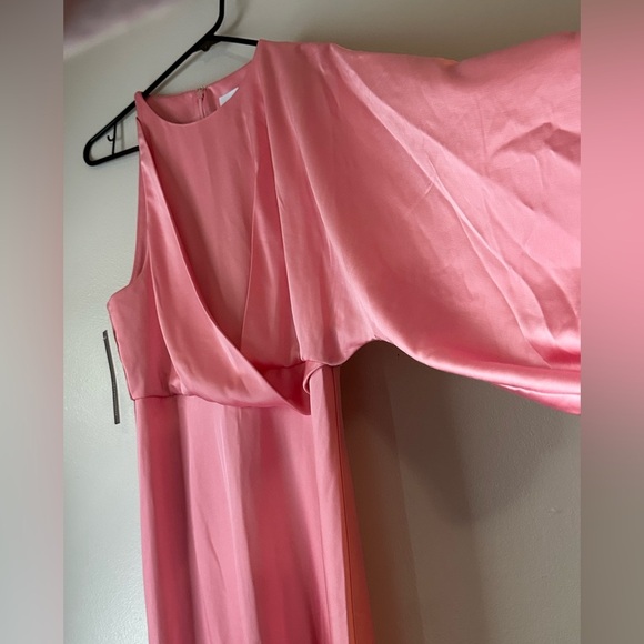 Anthropologie Pink One Shoulder Bishop Sleeve Floor Length Bridesmaid Dress - Picture 2 of 8